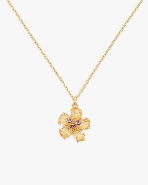 Kate Spade Gold Tone Flower Charm Pendant Necklace Crystal Adjustable